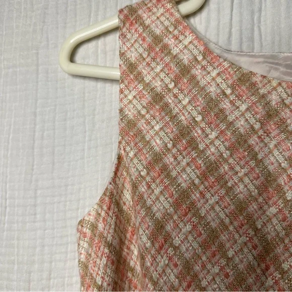 Pink Tweed Vintage Sleeveless Pleated Flounce Dress-4-Professional Prep Business - Picture 3 of 12